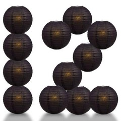 BULK PACK (12) 16″ Black Round Paper Lantern, Even Ribbing, Chinese Hanging Wedd