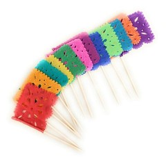 Set of 24 Pcs Multi-Colored Mini Mexican Paper Papel Picado Tissue Banner Fla…