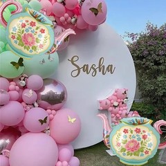4 Pcs Tea Party Balloons, 35″ Huge Teapot Aluminum Foil Balloons for Birthday…