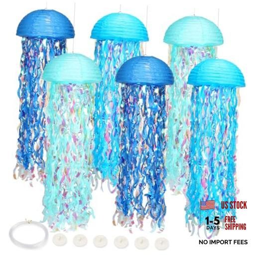 Under The Sea Party Decorations,Jellyfish Paper Lanterns with Hooks and Blue