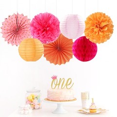 Hot-Pink Burnt-Orange Party-Decorations Streamers Lanterns – 14pcs Fall Birth…