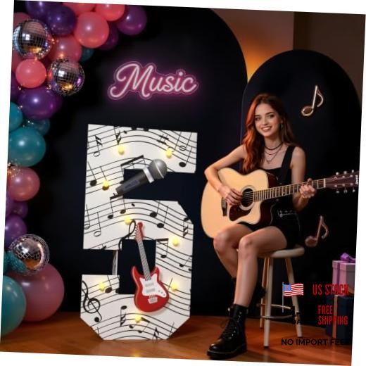 Music Theme 5th Birthday Decorations, Musical Party Decor Light Up Number 5
