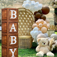 Baby Shower Boxes Party Decorations – 4 Wood Grain Brown Blocks with Baby Letter