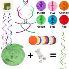 Bright Party Decor Set: Hanging Garland, Confetti & Triangle Banners for Events