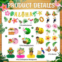 Luau Party Decorations Hawaiian Aloha Banner Hanging Swirls and Honeycomb Center