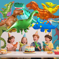 7 Pcs Dinosaur Foil Balloons Dino Birthday Decorations 46 Inch Large Mylar Heliu