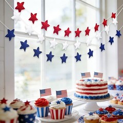 3 Pcs Patriotic Felt Banner Red Blue White Star Garland Pre-Assembled Hanging