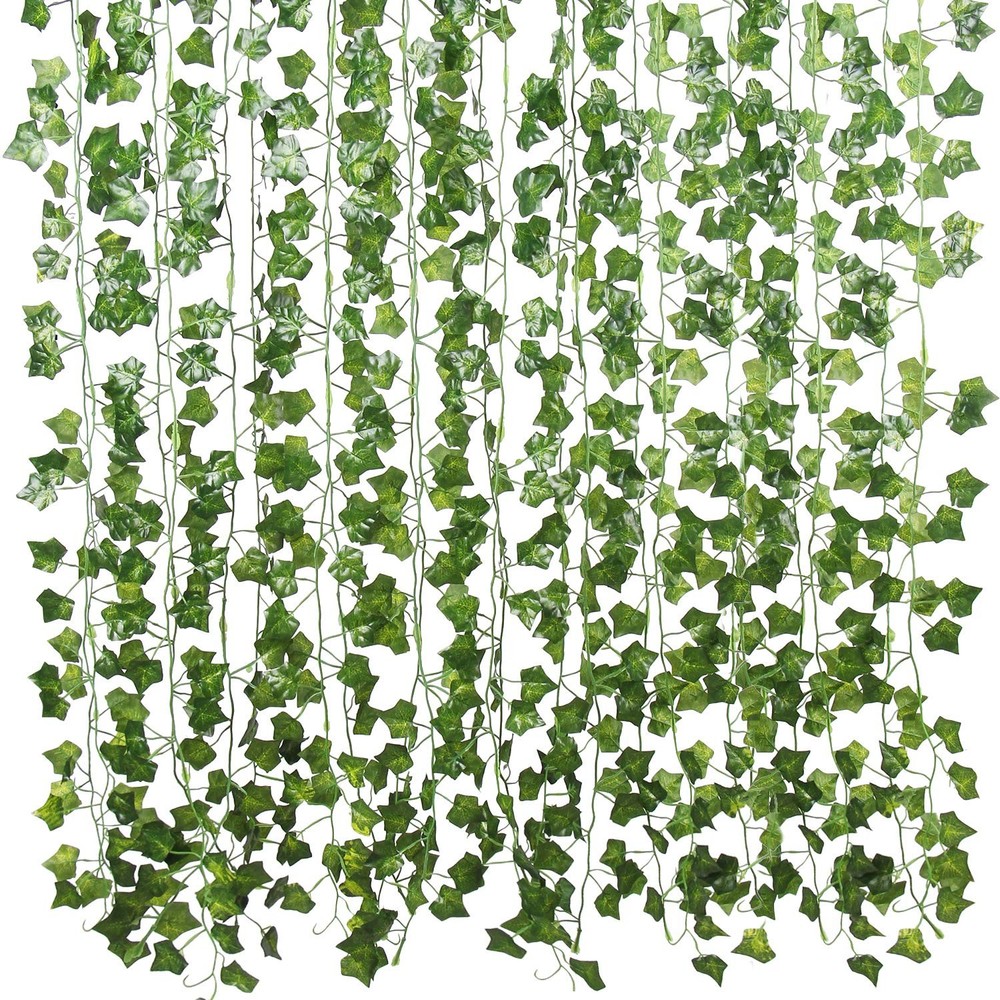 Flojery 78Ft 12pcs Silk Artificial Ivy Vine Hanging Leaves Plant Green
