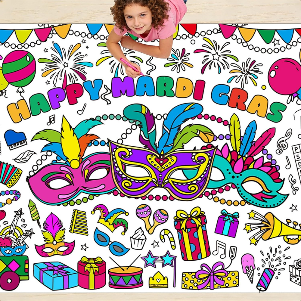 Mardi Gras Coloring Tablecloth/Poster, Mardi Gras Decorations, 72″ X 30″ Giant P