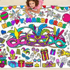 Mardi Gras Coloring Tablecloth/Poster, Mardi Gras Decorations, 72″ X 30″ Giant P