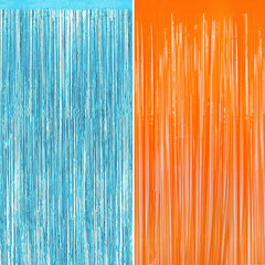 2 Pack Blue Orange Foil Metallic Fringe Curtains for Party Decorations Blue Oran