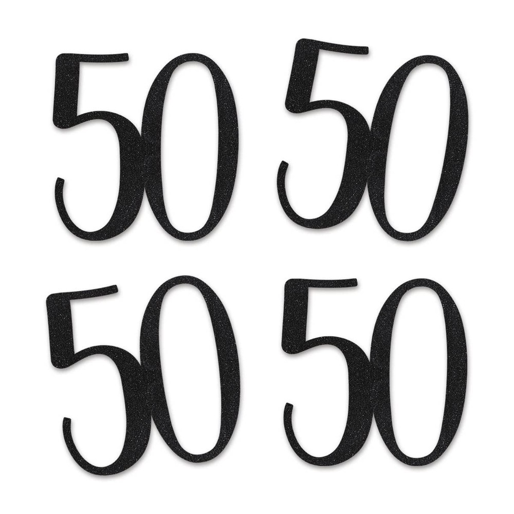 Black Glitter 50 Cut-Out Numbers 50th Birthday Party Anniversary Decorations