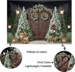 Mocsicka 7x5ft Christmas Photography Backdrop Winter Rustic Wood Door Background