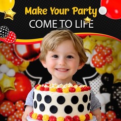 ALL-IN-1 Red Black Yellow Balloon Arch Kit with BONUS Gold Stars for Cartoon …