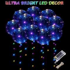 10 Pack LED Light Up BoBo Balloons 20″ Party Birthday Transparent Bubble Balloon