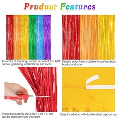 2 Pack Backdrop Curtains, 3.28 FT x 7.05 FT Colofull Party 2 PCS Rainbow