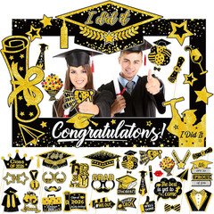 31 Pack Graduation Photo Booth Props 2026, Black and Gold Graduation Photo Booth