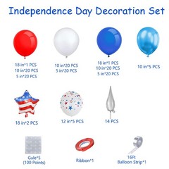 151pcs Red White and Blue Balloon Garland Arch Kit Patriotic Decorations with…