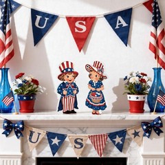 2PCS 4th of July Table Decorations, Vintage Patriotic Tiered Tray Decor, 250 Ann