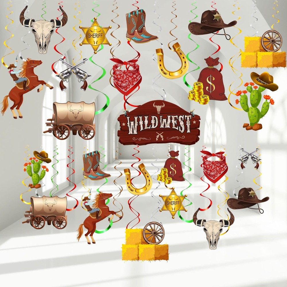 Funrous 55 Pcs West Cowboy Themed Party Decoration Wild Western Brown, Gray