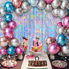 4 Packs Silver Foil Fringe Curtain, Silver Glitter Metallic Tinsel Backdrop