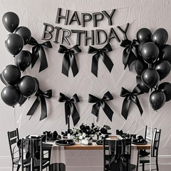 Black Bow Hanging Garlands, Satin Ribbon Bowtie Banners, 2pcs Bow Knot Party Han