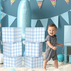 6 Pcs Blue Gingham Party Decoration Boxes 12 Inch Plaid Boxes for Centerpiece…