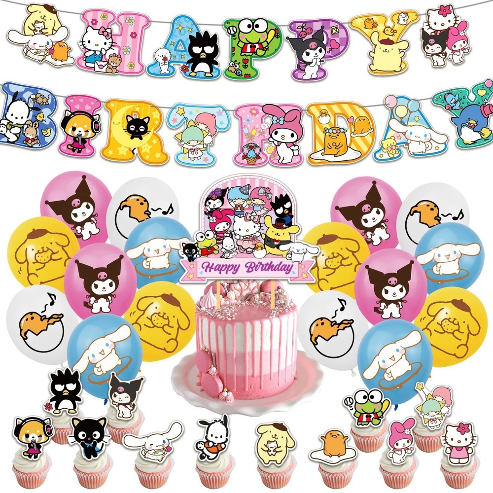 Hello Kitty & Friends Birthday Party Decora Supplies Balloon Banner Cake Toppers