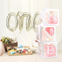 «First Birthday Balloon Box with 24 Latex Balloons for Gender Reveal Decor»