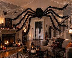 Halloween Giant Plush Spider Decoration Scary Black Hairy Spider Prop 30-200cm