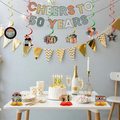 Cheers to 50 Years Birthday Decorations for Women Men, Banner Centerpieces Hangi