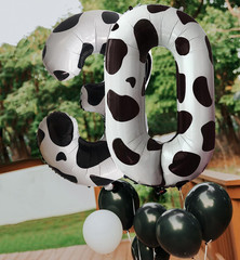 Cow Print Balloon Birthday Decorations Supplies,40 Inch Number 3 Balloon | Cowgi