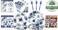 96-Piece Peony Party Tableware Set with Plates, Napkins and Forks for 24 Guests