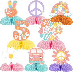 8 Pieces Five Is a Vibe Honeycomb Centerpieces, Boho Girl’S 5Th Birthday Party D