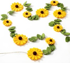 Sunflower Felt Garland Summer Flower Green Leaves Hanging Garland Floral Party