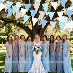 Dusty Blue Silver White Party Decorations Pennant Banner Flag Hanging Glitter…
