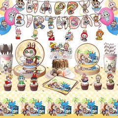 98Pcs Cute Cartoon Big Ears Bubu Birthday Party Supplies Set Plates Banner Ballo