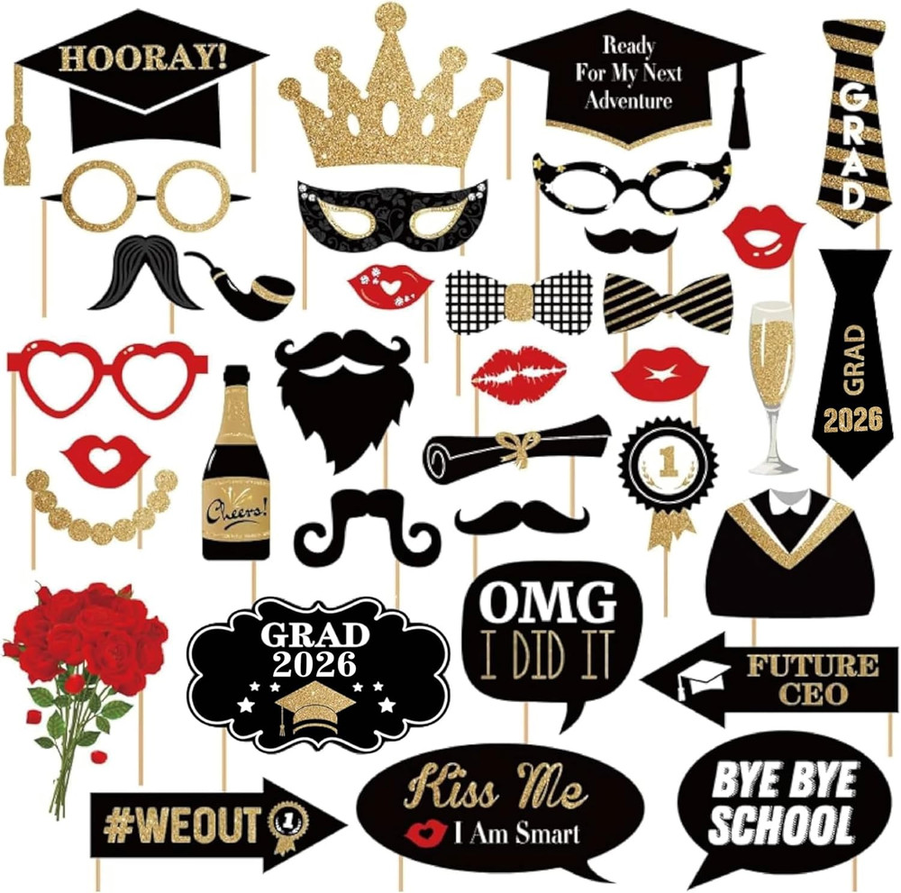 Happy Graduation 2026 Photo Booth Props 35Pcs Funny Large Graduation Photo Props