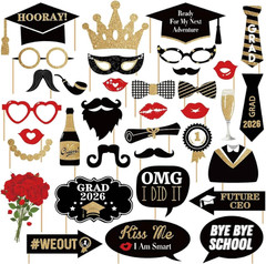Happy Graduation 2026 Photo Booth Props 35Pcs Funny Large Graduation Photo Props