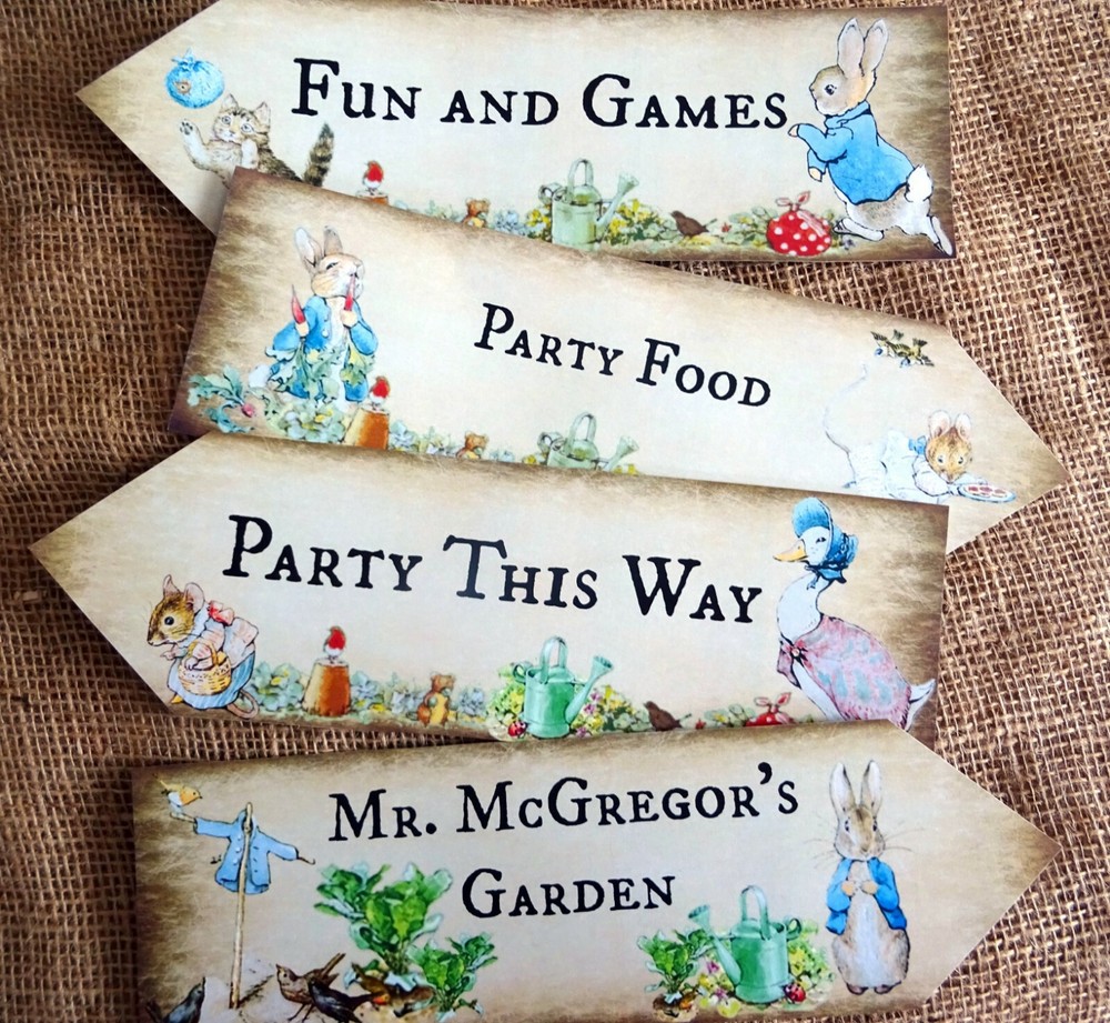 4 Peter Rabbit Character Party Decoration Arrow Signs – Can be Personalised