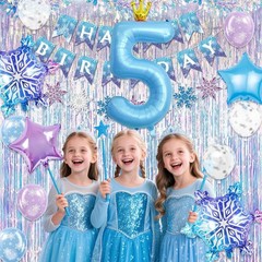 Frozen Party Decorations, 40 Inch Blue Number 5 Balloon With Crown, Large Sno…