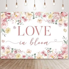 Love in Bloom Bridal Shower Decorations Backdrop, Pink Floral Wedding 7x5ft