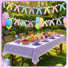 2 Pcs Pastel Bow Garland Banner, Pre-Strung Satin Ribbon Bow Banner Pastel Party