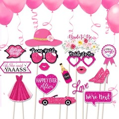 28 PCS Wedding Photo Booth Props Pink Bride To Be Selfie Mrs Party Decor