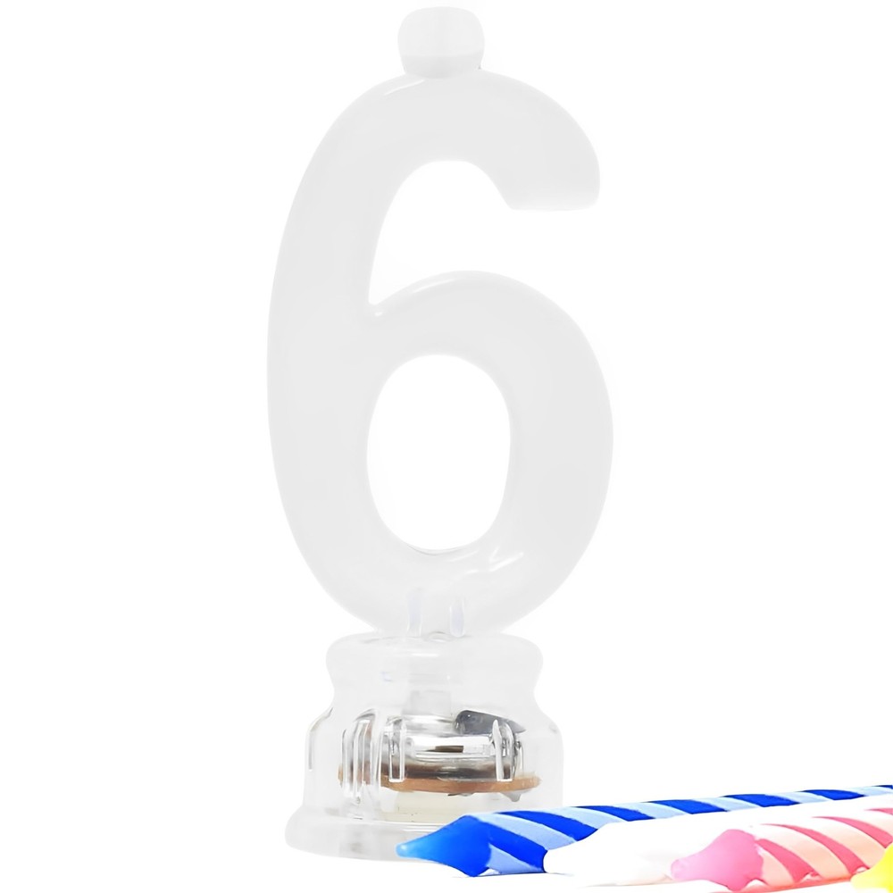 Blue Plastic Number 6 Flashing Candle Holder With Birthday 3″, Multicolor