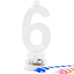 Blue Plastic Number 6 Flashing Candle Holder With Birthday 3″, Multicolor