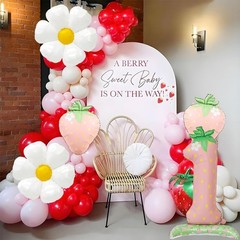 Strawberry Balloons – First Decor – 42 Inch Mylar Pink 1 Number Balloon – Str…