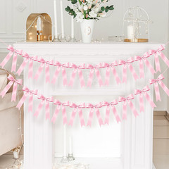 2 Pcs Pink Bow Garland Banner, Pre-Strung Pink Satin Ribbon Bow Garland Coquette