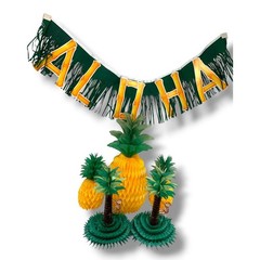 Vintage Set of Luau Decorations Beistle Honeycomb Palm Tree Pineapples Aloha