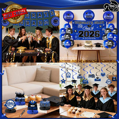 Graduation Decorations 2026-Blue and Black Graduation Party Decorations Supplies